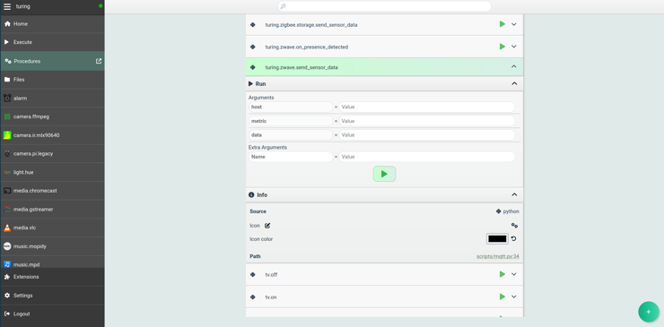 Screenshot of the Platypush UI with the new procedure panel focused.